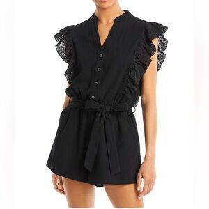 AQUA Flutter Black Ruffle Sleeve Romper